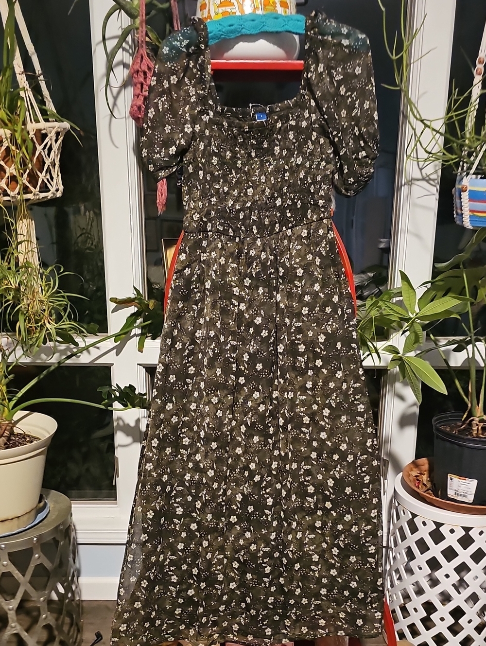 Old Navy Olive Green Floral Maxi Dress